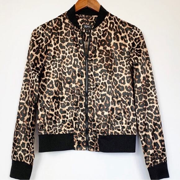 Old Navy Leopard Print Bomber Tan Black Jacket Lightweight Girl’s Size L (10-12) - Picture 1 of 11